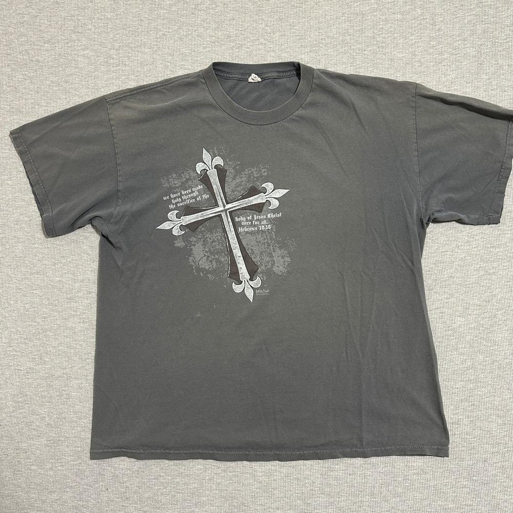 Kerusso Mens XL‎ Faded Gray Jesus Christ Cross Graphic Tee Y2K Religious